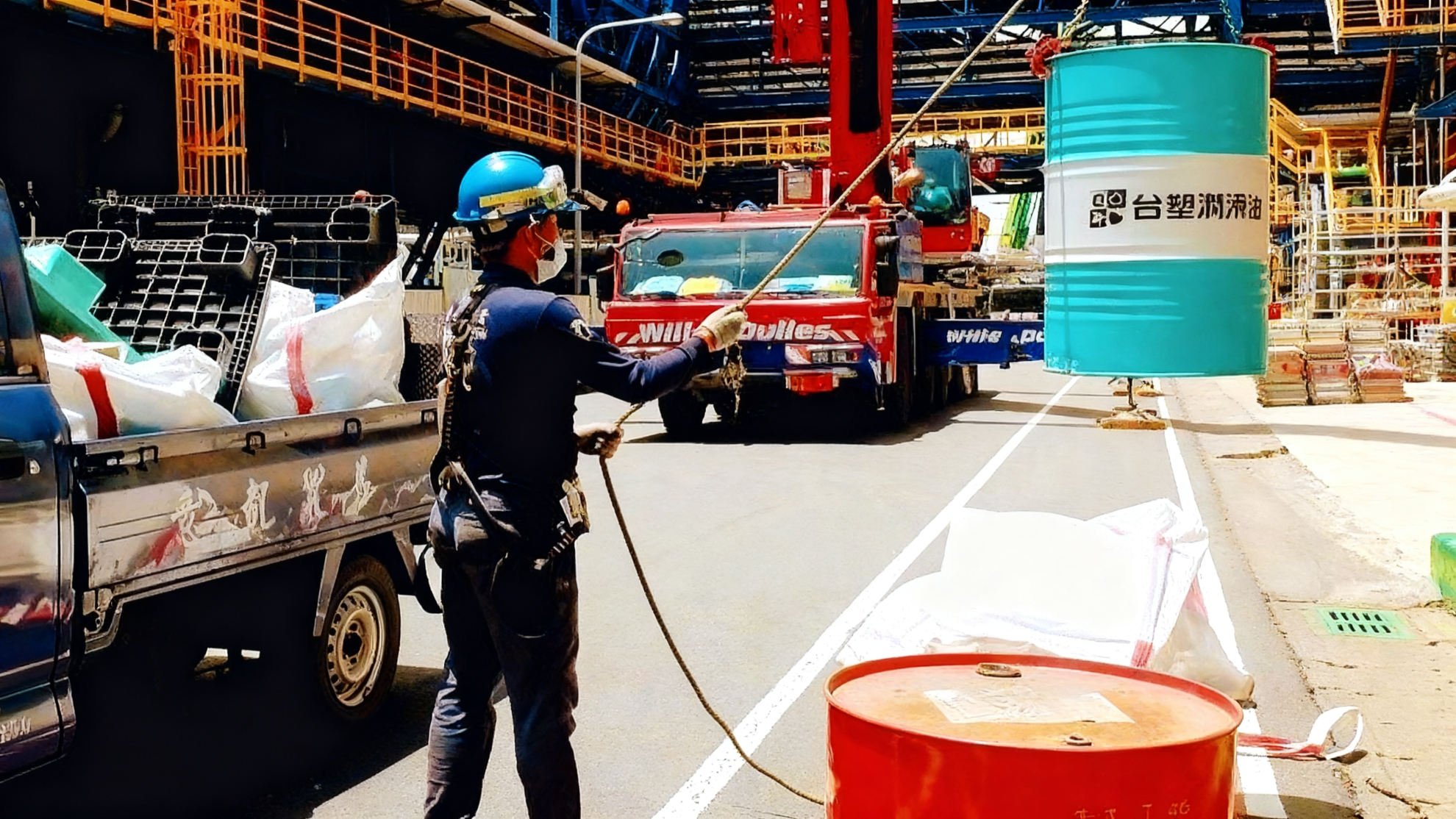 廢油回收清除處理 工業廢油清運現場吊掛作業與安全防護